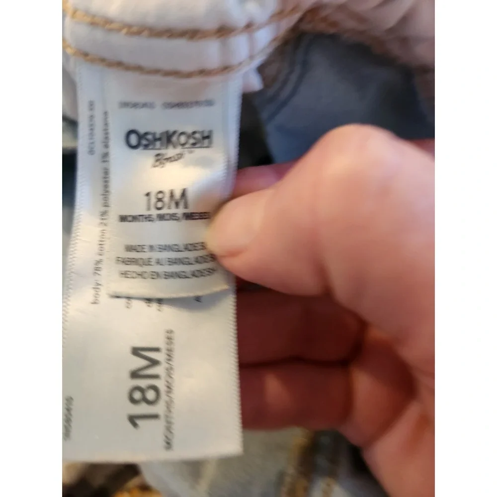 OshKosh B'gosh Baby Boys‎ Light Wash Denim Overalls 18M Snap Inseam 18 Months
